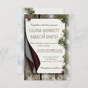 Winter Pine and Snowflakes Wedding Card