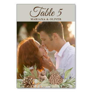 Winter Pine Beige Wedding Table Number