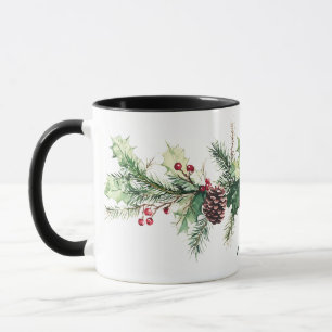 Winter Pine Berry Personalised Name Holiday Mug