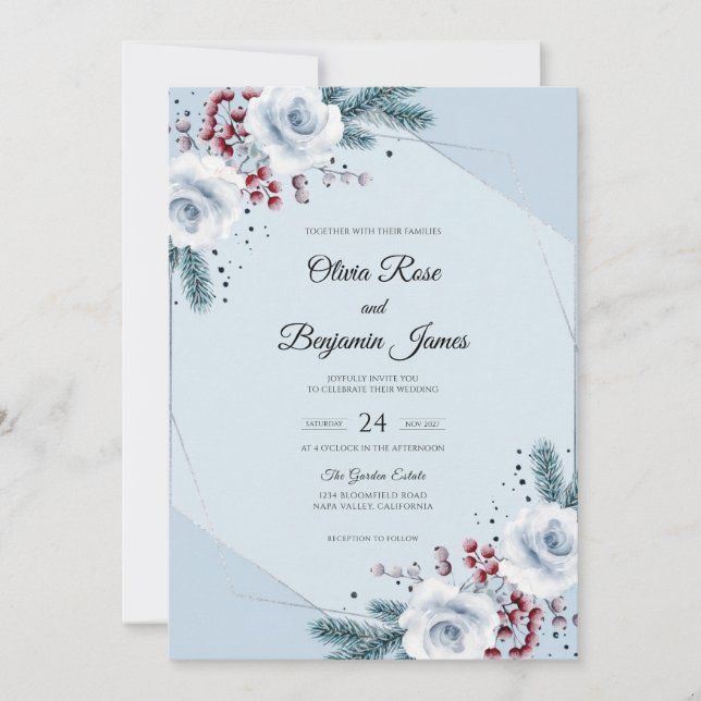 Winter Pine Berry Wedding Invitation (Front)