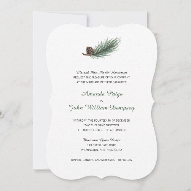 Winter Pine Branch and Pinecone | Wedding Invitation (Front)