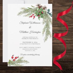 Winter Pine Branches with Berries Wedding  Invitation