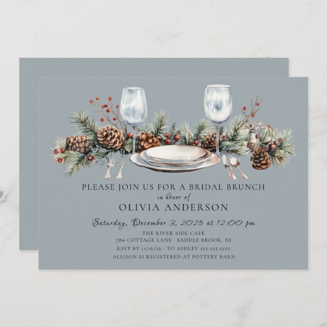 Winter Pine Bridal Brunch Invitation (Front/Back)