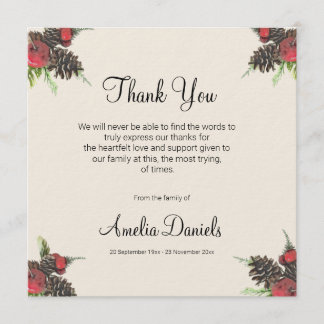 Winter Pine Cone and Berry Funeral Thank You Cards