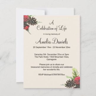 Winter Pine Cone Celebration of Life Card