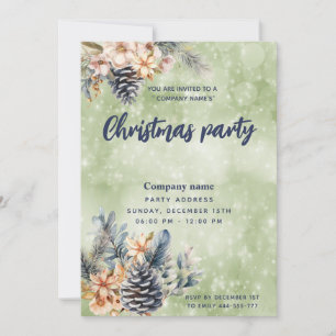 Winter Pine cone floral Christmas party corporate Invitation
