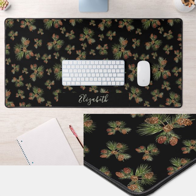 Winter Pine Cones Custom Name Greenery Desk Mat (Creator Uploaded)