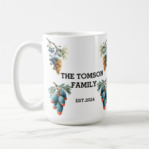 Winter Pine Cones Family Name Design Coffee Mug