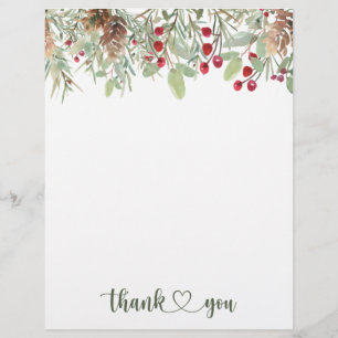 Winter Pine Cones Holiday Thank You Custom Letterhead