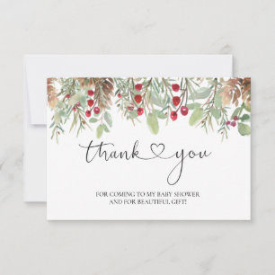Winter Pine Cones Red Berry Baby Shower Thank You Card