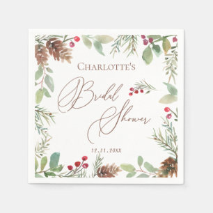 Winter Pine Cones Red Berry Bridal Shower   Napkin