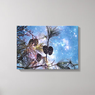 Winter Pine Cones under a starry night sky Canvas Print
