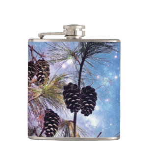 Winter Pine Cones under a starry night sky Hip Flask