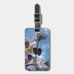 Winter Pine Cones under a starry night sky Luggage Tag
