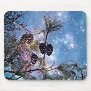 Winter Pine Cones under a starry night sky Mouse Pad