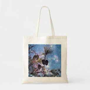Winter Pine Cones under a starry night sky Tote Bag