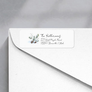 winter pine cones watercolor script address