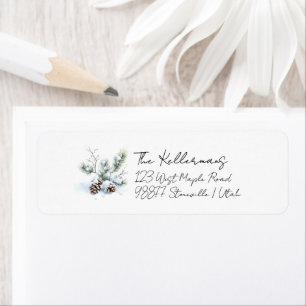 winter pine cones watercolor script address