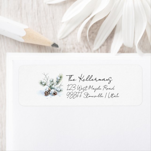 winter pine cones watercolor script address (Insitu)