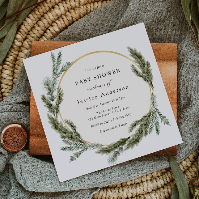 Winter Pine Evergreen Baby Shower Invitation (Creator Uploaded)