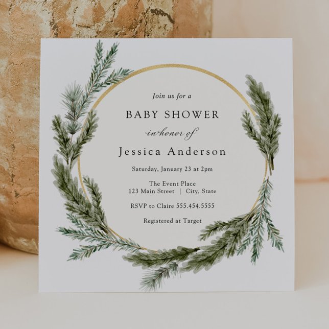 Winter Pine Evergreen Baby Sprinkle Invitation (Creator Uploaded)