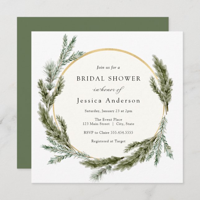 Winter Pine Evergreen Bridal Shower Invitation (Front/Back)