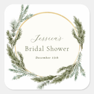 Winter Pine Evergreen Bridal Shower  Square Sticker