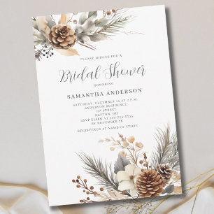 Winter Pine Floral Christmas Bridal Shower Invitation