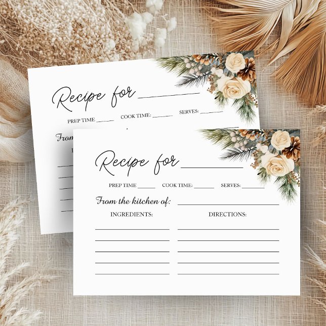 Winter Pine Floral Christmas Bridal Shower Recipe Enclosure Card (Creator Uploaded)