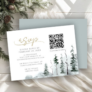 Winter Pine Forest Sage QR Code Wedding RSVP Enclosure Card