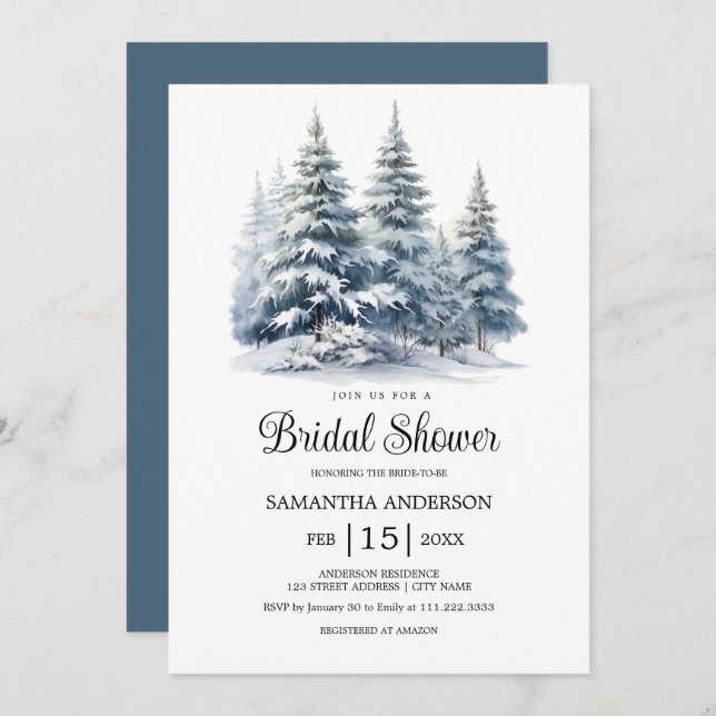 Winter pine forest Snow in Love Bridal Shower Invitation (Front/Back)