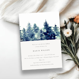 Winter Pine Forest Snow Watercolor Bridal Shower Invitation