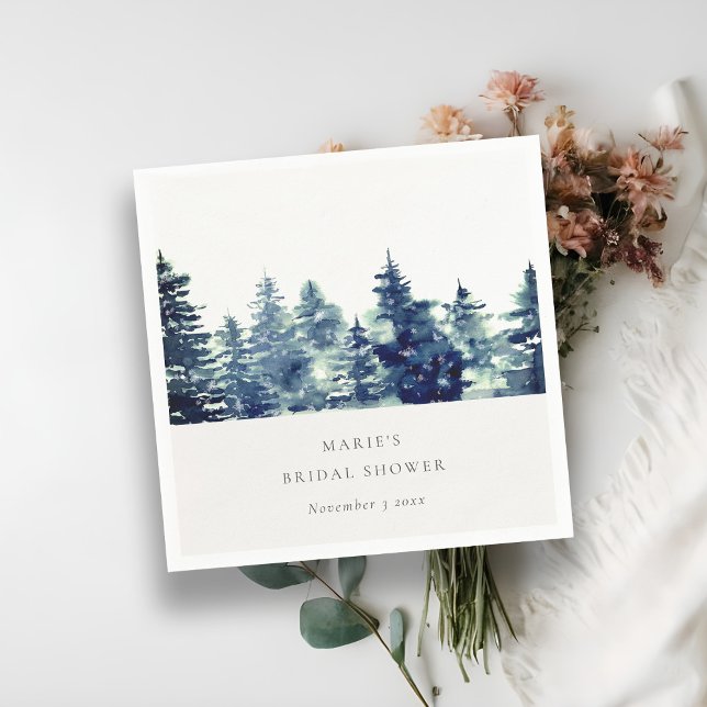 Winter Pine Forest Snow Watercolor Bridal Shower Napkin (Creator Uploaded)