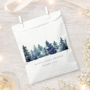 Winter Pine Forest Snowfall Watercolor Baby Shower Favour Bags
