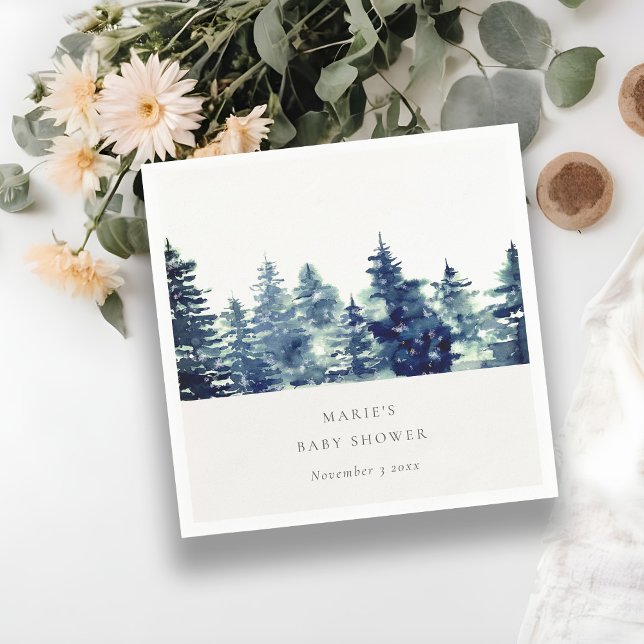 Winter Pine Forest Snowfall Watercolor Baby Shower Napkin (Creator Uploaded)