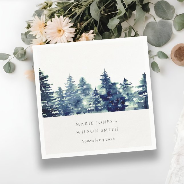 Winter Pine Forest Snowfall Watercolor Wedding Napkin (Creator Uploaded)