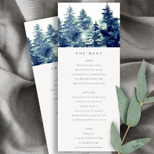 Winter Pine Forest Snowfall Wedding Menu Card