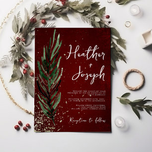 Winter Pine & Gold Christmas Festive Wedding Invitation