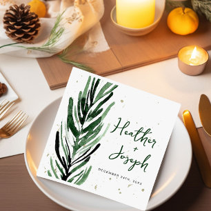 Winter Pine & Gold Christmas Festive Wedding Napkin
