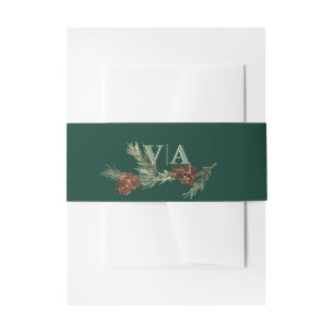 Winter Pine Green with Wedding Monogram Invitation Belly Band