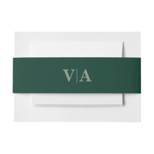 Winter Pine Green with Wedding Monogram Invitation Belly Band