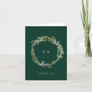 Winter Pine Green with Wedding Monogram Note Card