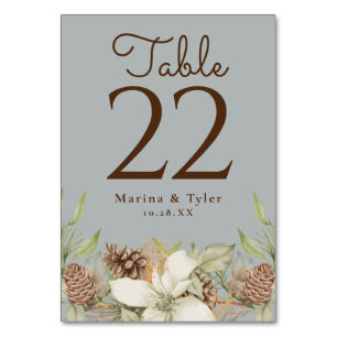 Winter Pine Grey Wedding Table Number Cards