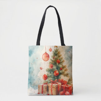 Winter Pine & Holly Watercolor Tote Bag
