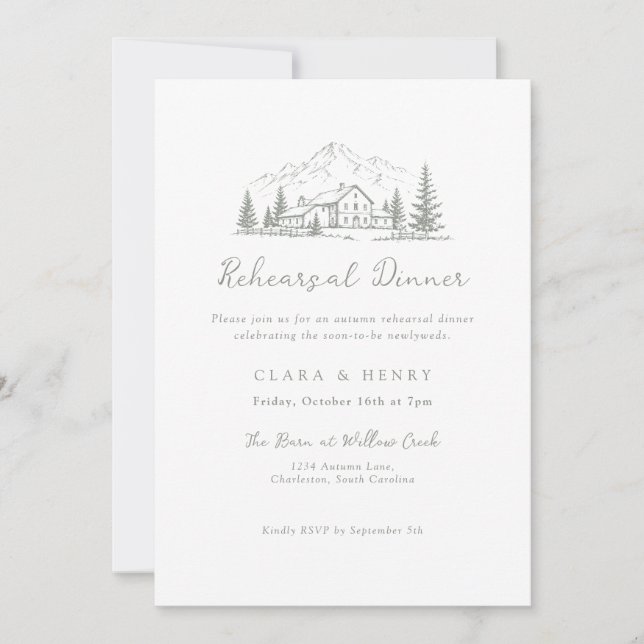 Winter Pine Lodge Rehearsal Dinner Invitation (Front)