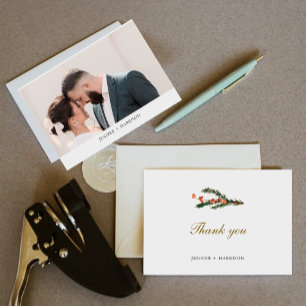 Winter Pine Photo Wedding  Thank You Card