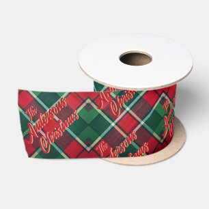 Winter Pine Plaid Family Name Christmas Satin Ribbon