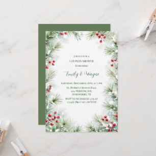 Winter Pine & Red Berry Couples Shower Invitation