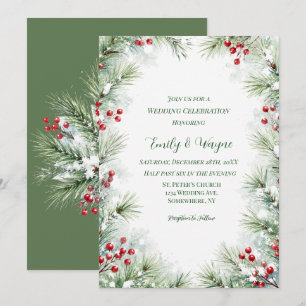 Winter Pine & Red Berry Wedding Celebration Invitation