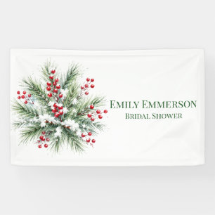 Winter Pine & Red Berry Wedding Welcome Sign
